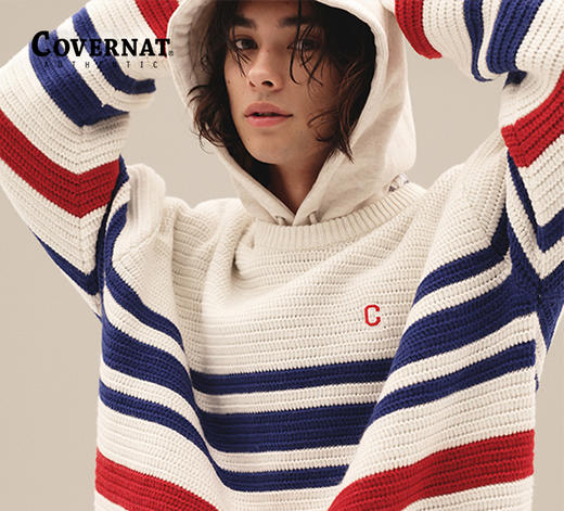 Covernat秋季新品双色条纹水手领针织衫男女同款套头毛衣CO2303KT08 商品图2
