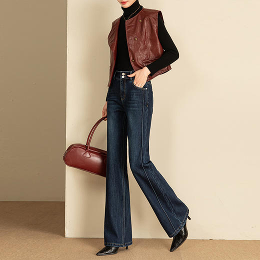 【高货rg】全新升级【铂金会员220/天猫289/差价69】(33526) 洛诗琳直筒加绒牛仔裤女2024冬季宽松新款显瘦高腰阔腿裤 商品图2