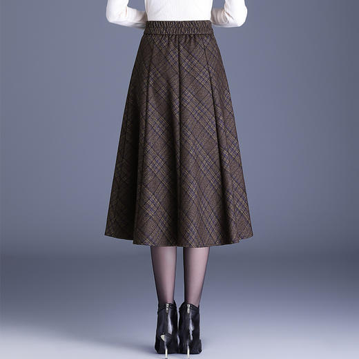 MYX-8090-18690-L格纹中长款通勤时尚半身裙2024年秋冬款高腰百褶大摆裙气质A字裙 商品图2