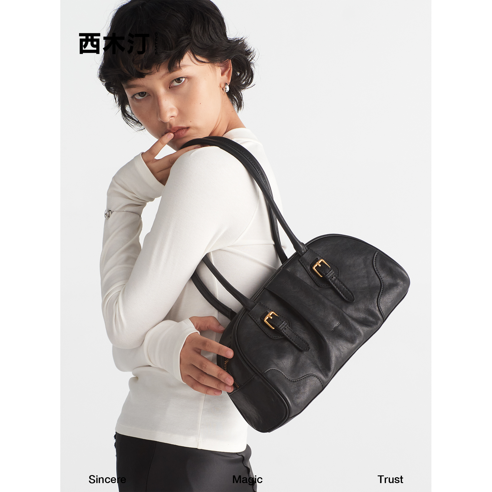 8175  魅影 头层牛皮波士顿包2024新款秋冬女简约百搭腋下包RJ023