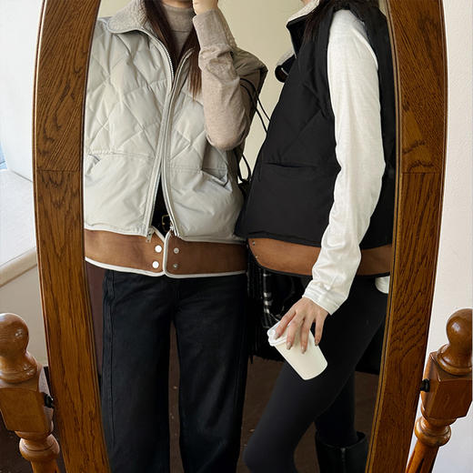 【顺丰包邮】05023 洛诗琳秋冬复古撞色拼接羽绒马甲外套女 商品图1