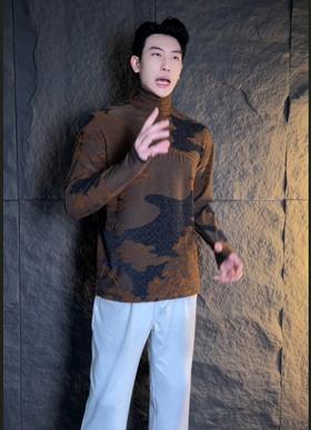 T1947秋冬季新款时尚个性日系撞色提花半高领卫衣复古百搭休闲上衣