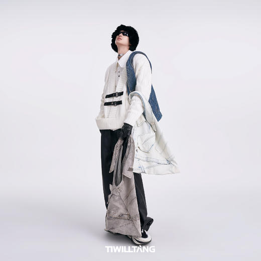 启世录TIWILLTANG“绞屿檩壑”螺纹拼接宽松廓版绞花针织皮襻开衫 商品图1