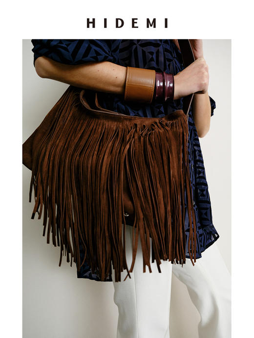 HIDEMI 节日系列进口羊麂皮长流苏设计感经典tote水桶包 商品图1