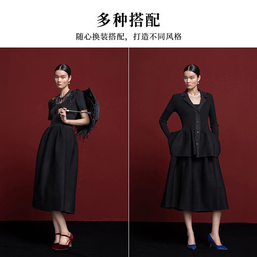 【林栖设计小店】优雅毛织连衣裙小黑裙肌理感复古修身显瘦2025春季新品长裙女1951063 商品图6