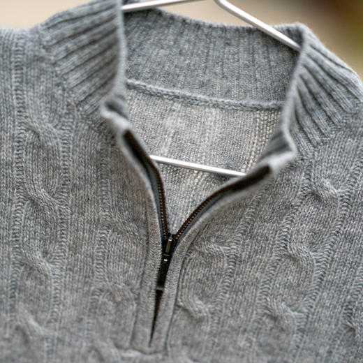 【现货】儿童半胸拉链套衫 100%山羊绒羊绒衣 浅灰色 商品图6