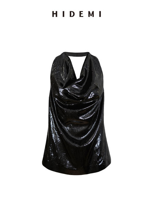 HIDEMI 节日系列艺术软雕塑感流苏黑色亮面极简设计感挂脖背心衬衫半身裙三件套  挂脖露背背心/衬衫/半身裙 商品图12