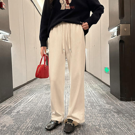 奢姿2024年冬季新款大码女装松紧腰直筒裤子胖妹妹系绳加绒休闲裤9944590304 商品图1