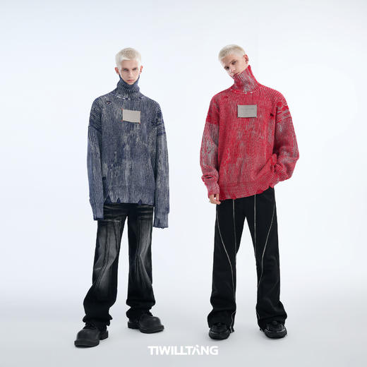 启世录TIWILLTANG“锓烛灵构”定制皮标烫银高领破坏毛衣 商品图4