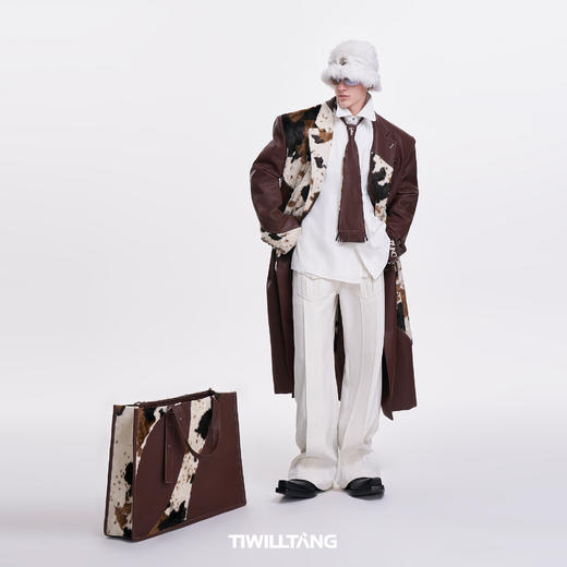 启世录TIWILLTANG“御面镜绒”金属T标皮毛拼接可调节流苏领带 商品图1