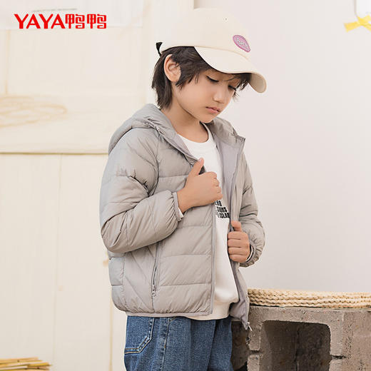 鸭鸭儿童羽绒服男女孩2024年秋冬季新品连帽纯色百搭轻薄鸭绒外套 商品图4