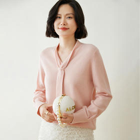 【高货QJ】全新升级【铂金会员441/天猫599/差价158】(34730) 洛诗琳自带飘带baby小山羊绒女V领宽松针织减龄羊绒针织衫