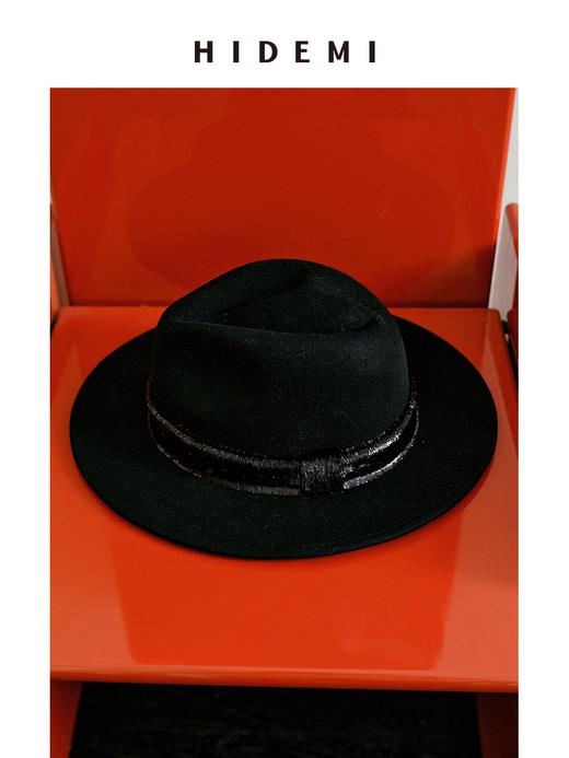 HIDEMI 节日系列艺术软雕塑感黑色亮面流苏装饰进口羊毛礼帽 商品图5
