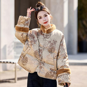 新中式国风羽绒服，时尚洋气复古盘扣刺绣白鸭绒立领外套YQH88857