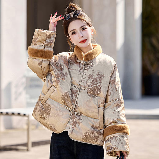 新中式国风羽绒服，时尚洋气复古盘扣刺绣白鸭绒立领外套YQH88857 商品图0