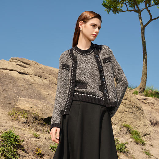 【小香风羊绒开衫外套】羊绒世家秋冬新品女士100%山羊绒单排扣针织小外套 商品图2