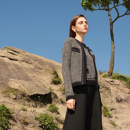 【小香风羊绒开衫外套】羊绒世家秋冬新品女士100%山羊绒单排扣针织小外套 商品图1