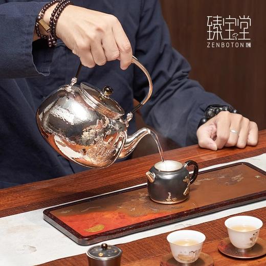 臻宝堂银壶999纯银烧水壶纯手工浮雕双兔煮茶壶足银茶壶家用茶具富贵双兔壶1400ml 商品图4