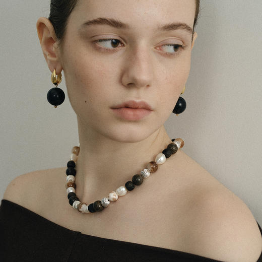 SOFT ROOM 木果造型茶花色黄玉髓/黑檀木咖啡玉髓大串珠项链 商品图4