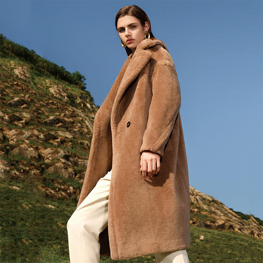 【中长款羊毛外套】24年秋冬新品女士100%绵羊毛大翻领仿皮草外套 商品图2