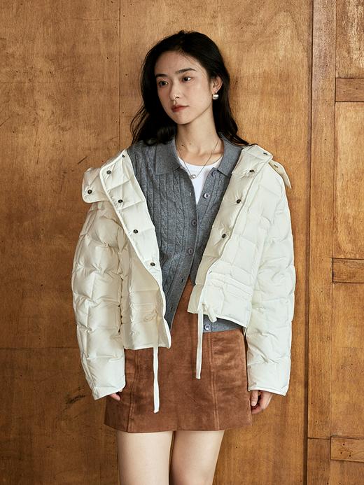 90白鸭绒高密防风连帽可拆卸华夫格羽绒服FO475523O 商品图0