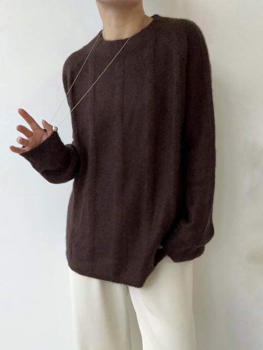 TU｜C05AW24-KW08-BR00 棕色 针织条纹圆领上衣 商品图0