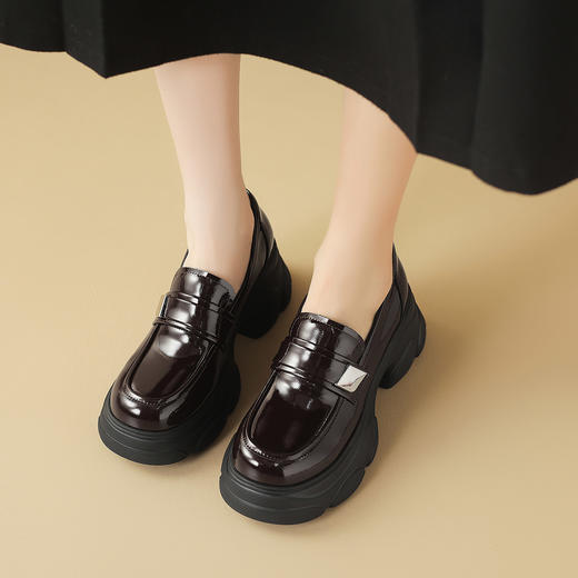 阿么手工女鞋真皮乐福鞋厚底轻便7CM百搭亮面2025新款圆头小皮鞋 商品图4