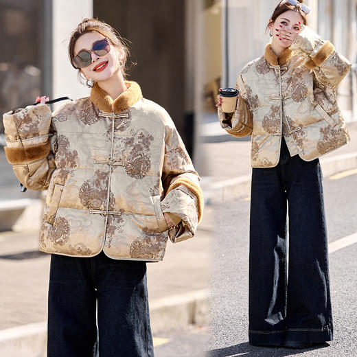 新中式国风羽绒服，时尚洋气复古盘扣刺绣白鸭绒立领外套YQH88857 商品图1