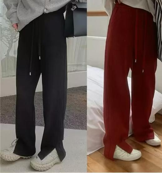 春季特卖-超值【休闲裤】加厚款！！安哥拉红侧开叉显瘦直筒阔腿裤-喜出 商品图0