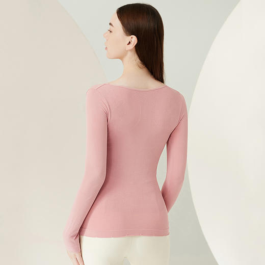 雅黛丽保暖内衣女蕾丝V领高弹显瘦打底衣2023年新款内搭薄款上衣 商品图1