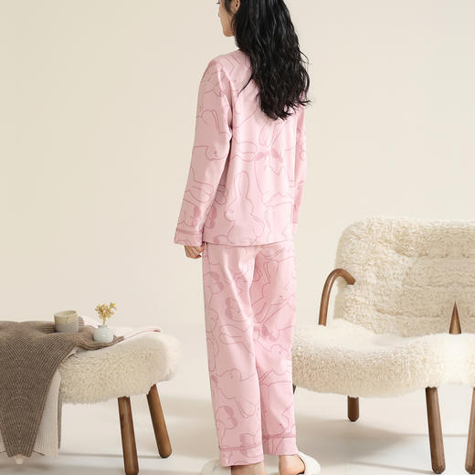 洁丽雅棉质女士大码家居服套装个性印花舒适亲肤长袖长裤套装 商品图3