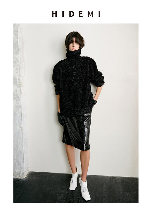HIDEMI 节日系列极简廓形宽肩插肩袖复古设计感立领可翻领毛毛流苏感上衣前后两穿外套 商品图0