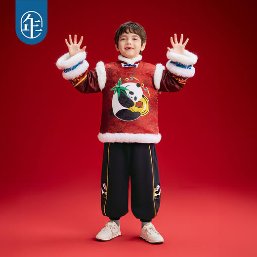 年衣童装男童裤子大童中国风秋冬新款女童运动裤休闲裤灯笼裤加绒抱富灯笼裤 商品图1