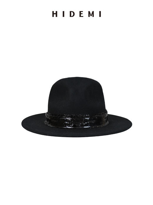 HIDEMI 节日系列艺术软雕塑感黑色亮面流苏装饰进口羊毛礼帽 商品图7