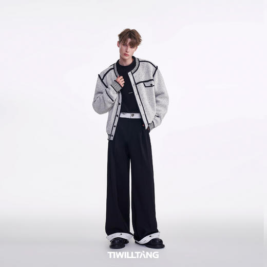 启世录TIWILLTANG“虚室生白”现代简约撞色拼接直筒西裤 商品图2