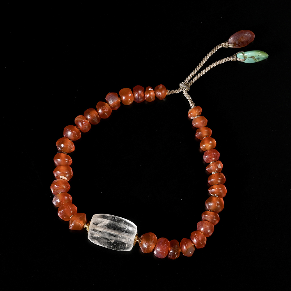 西亚高古六棱白水晶+红玛瑙手串