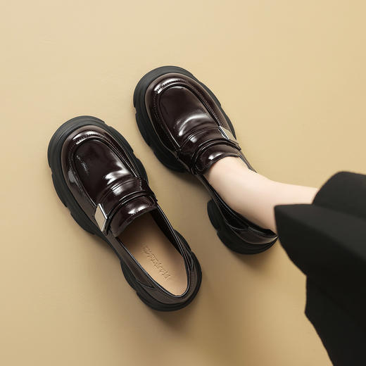 阿么手工女鞋真皮乐福鞋厚底轻便7CM百搭亮面2025新款圆头小皮鞋 商品图3