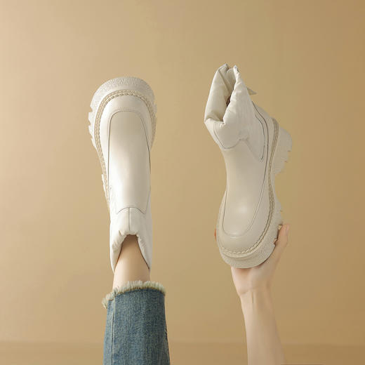 【极寒靴】【羊毛加羽绒棉】阿么手工女鞋时尚厚底短靴女6CM加厚百搭 商品图3