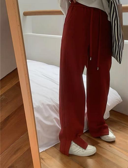 春季特卖-超值【休闲裤】加厚款！！安哥拉红侧开叉显瘦直筒阔腿裤-喜出 商品图1