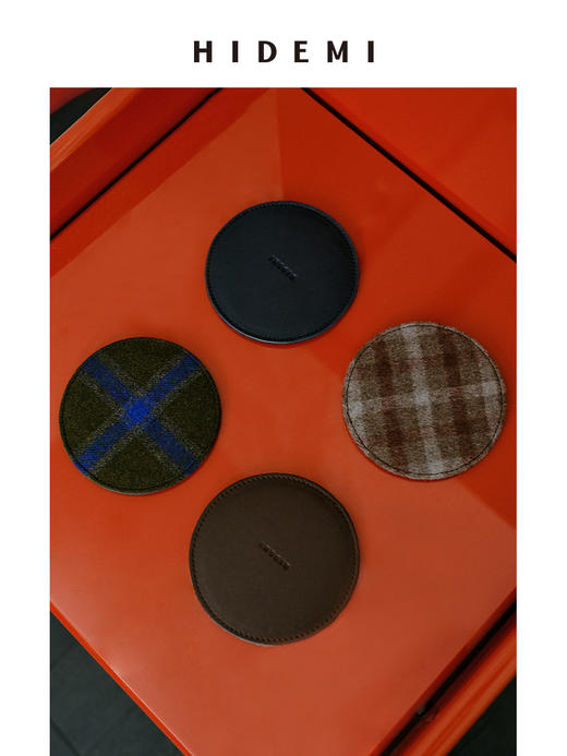 HIDEMI 节日系列限定款进口头层小牛皮羊毛拼接双面设计感杯垫套组4个装 商品图0