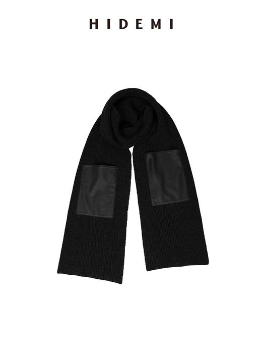 HIDEMI 节日系列进口美利奴羊毛拼接进口新西兰小羊皮拼贴口袋粗针厚款围巾 商品图4