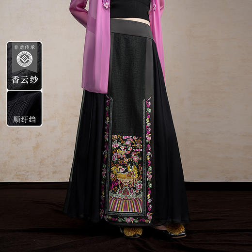 【林栖设计小店】麒麟真丝改良马面裙国潮绣花香云纱2025春季新品长裙女1951132 商品图5