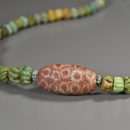 远古生物化石珠+古罗马压花琉璃珠项链 商品图2