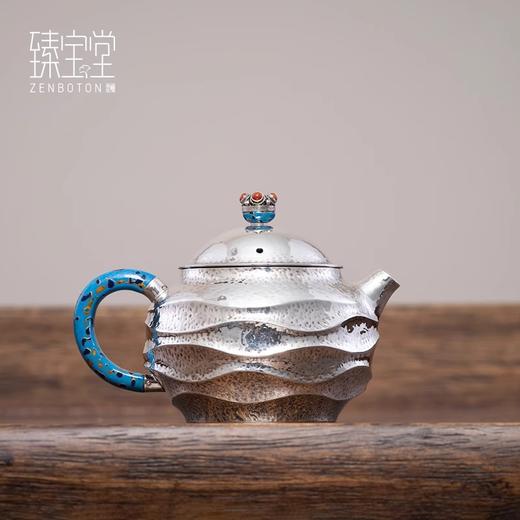 臻宝堂银壶999纯银泡茶壶纯手工锤纹小壶花丝摘家用中式足银茶具容天金流壶120ml 商品图2