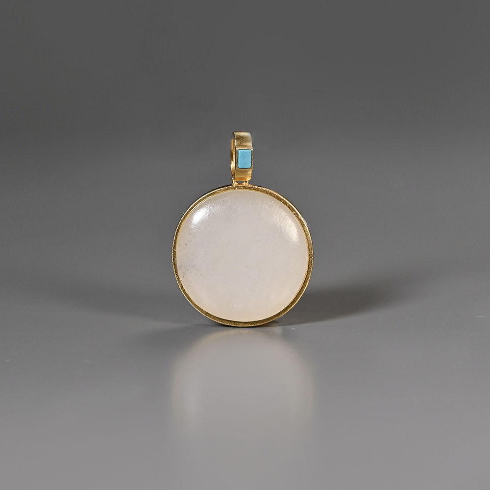 清代和田白玉扣+夏商绿松石嵌片项坠