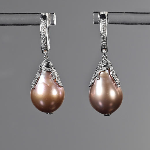 现代粉色巴洛克珍珠耳环 商品图0