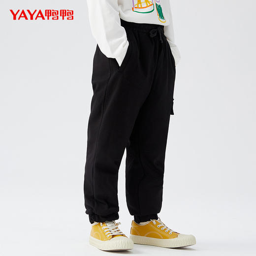 鸭鸭童装羽绒裤2024年秋冬新款纯色加绒加厚束脚保暖休闲裤工装裤 商品图1