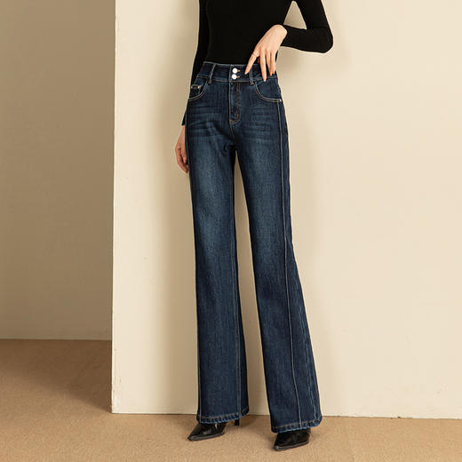 【高货rg】全新升级【铂金会员220/天猫289/差价69】(33526) 洛诗琳直筒加绒牛仔裤女2024冬季宽松新款显瘦高腰阔腿裤 商品图3