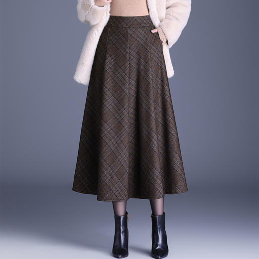 MYX-8090-18690-L格纹中长款通勤时尚半身裙2024年秋冬款高腰百褶大摆裙气质A字裙 商品图6