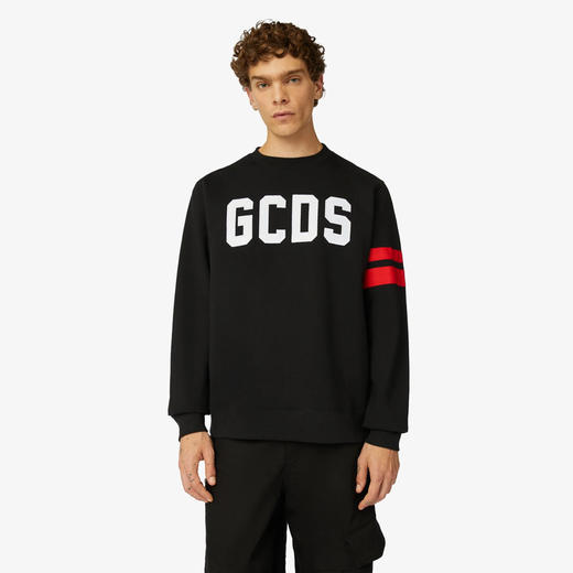 GCDS 男士字母徽标贴花棉质圆领长袖卫衣 黑色 A2OU1510JI099 商品图1